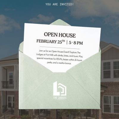 ✨ You’re invited! ✨

Join us at The Lodges at Fort Mill for a Happy Hour Open House on Wednesday, February 25 from 5–8:00 PM.

Enjoy light refreshments, charcuterie, and exclusive giveaways (👀 including a $100 HomeGoods gift card).

🍷 Mix, mingle, and tour your future home.
🔗 RSVP via the link in our bio!