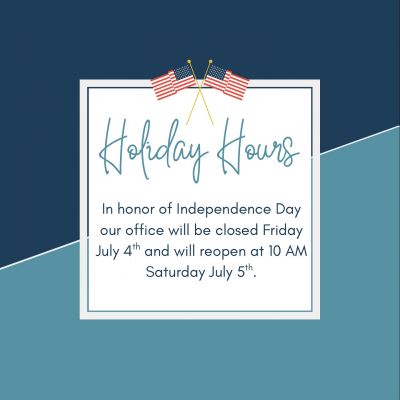🇺🇸In honor of independence Day our office will be closed on Friday July 4th and will reopen at 10 AM on Saturday July 5th🇺🇸 We wish everyone a safe and enjoyable holiday weekend!