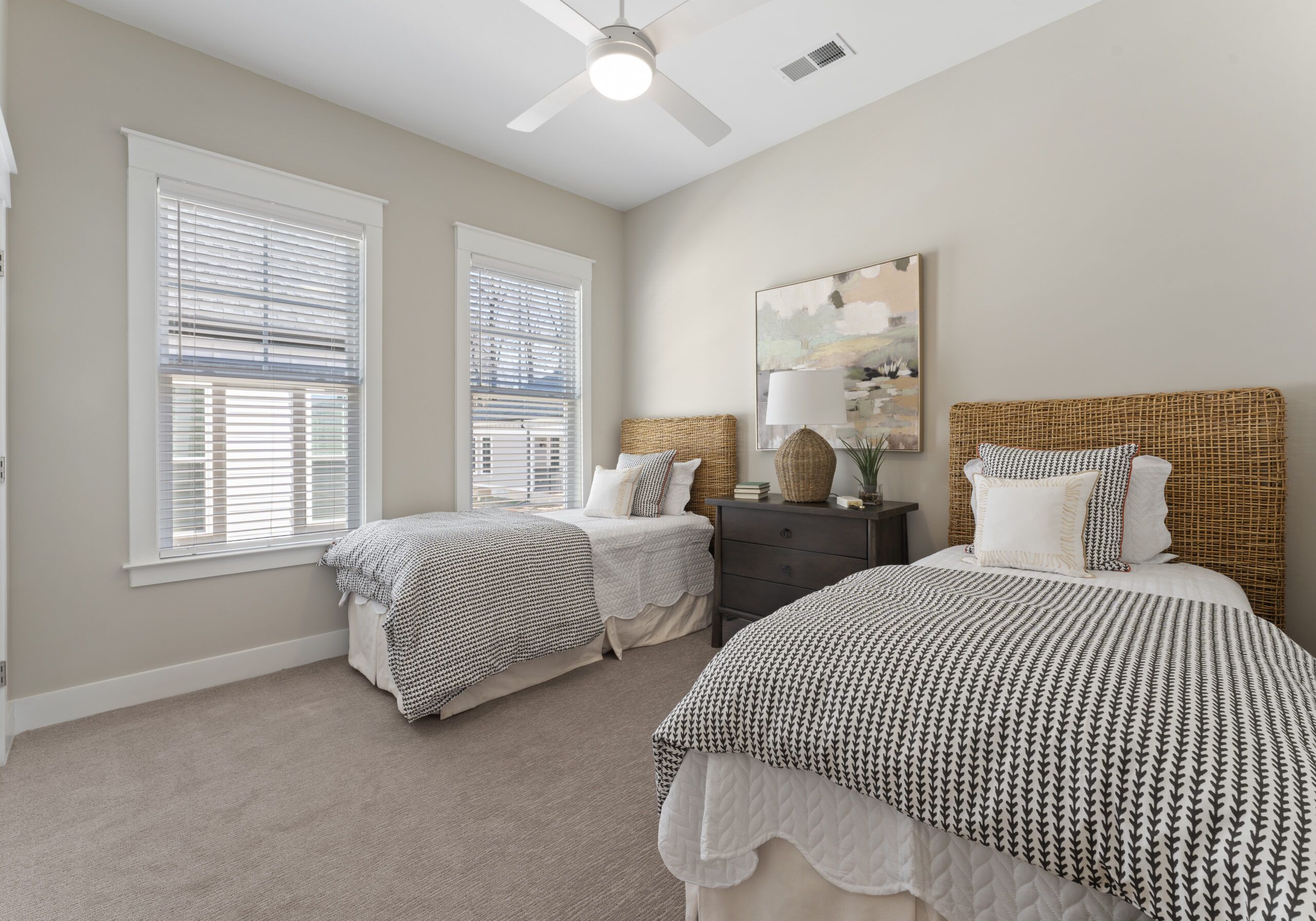 The Lodges at Fort Mill interior home design rendering showing well decorated bedroom with natural light