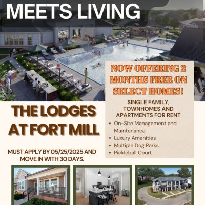 ✨ Big news, future residents! ✨
We’re turning up the heat this season with an exclusive 2 MONTHS FREE when you apply by May 25th 🔥
Luxury living, resort-style amenities, and a brand-new home at Lodges at Fort Mill — now with a little extra to love. 💫 Don’t miss your chance to snag this limited-time offer!
📍 Schedule your tour
💻 Apply online
📦 Get ready to move in with major savings
#LodgesAtFortMill #NowLeasing #LiveWell #FortMillLiving #LuxuryApartments #2MonthsFree #SouthernStyleRedefined