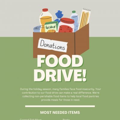 Did someone say Food Drive?! 
Now’s the perfect time to give back! We’re collecting non-perishable food items from now until November 24th.
You can drop off all donations in our leasing office.
Every contribution helps and your generosity can make a real difference for families in need this season.
Check out the flyer for a list of the most needed items.
Let’s make this food drive our best one yet!